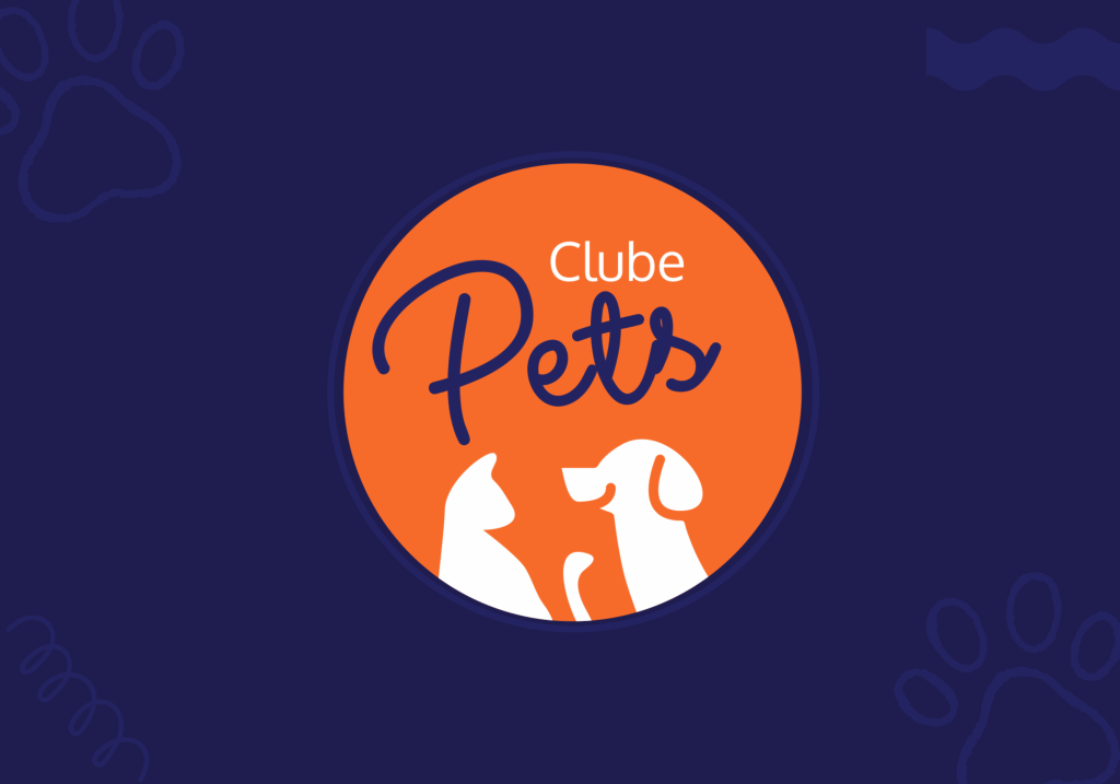 logo clube pets com fundo azul